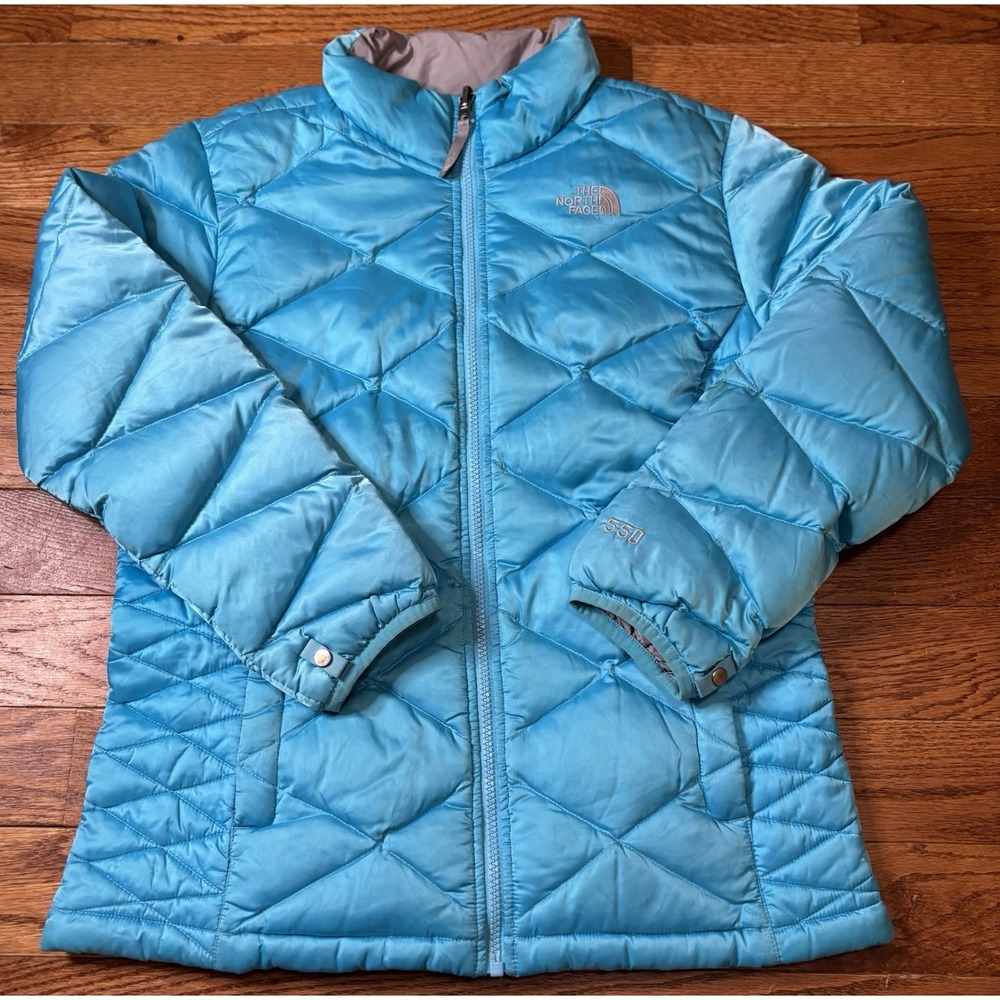 The North Face Girls XL TG (18) goose filled 550 Jacket Light Blue Outdoor Camp